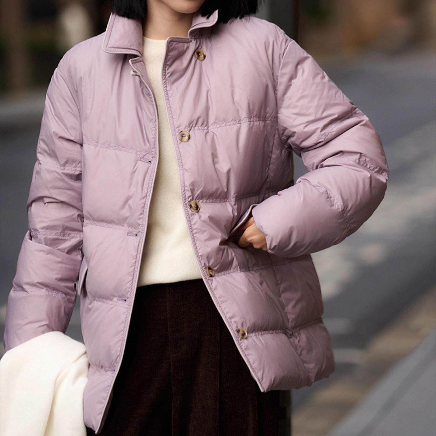 普洛克正品 95白鹅绒收腰翻领羽绒服黑色冬季女装新款短款厚外套