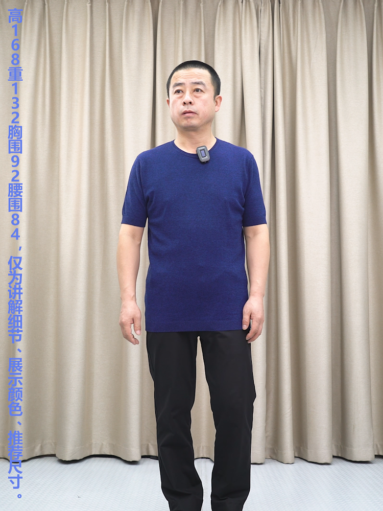 普洛克正品  蓝色短袖T恤男精纺羊毛100羊毛半袖针织衫POLO