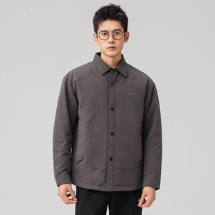 普洛克正品冬季新款轻薄羽绒服长袖衬衫领男士休闲日常外套上衣