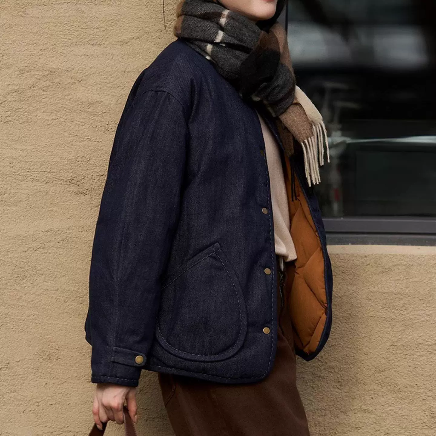 普洛克正品 双面两穿95白鹅绒服菱格牛仔羽绒服女加厚短冬季外套