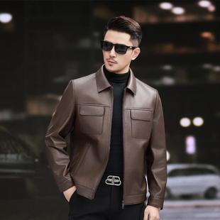 普洛克正品 翻领真皮皮衣外套男时尚百搭休闲高端皮夹克雷军同款