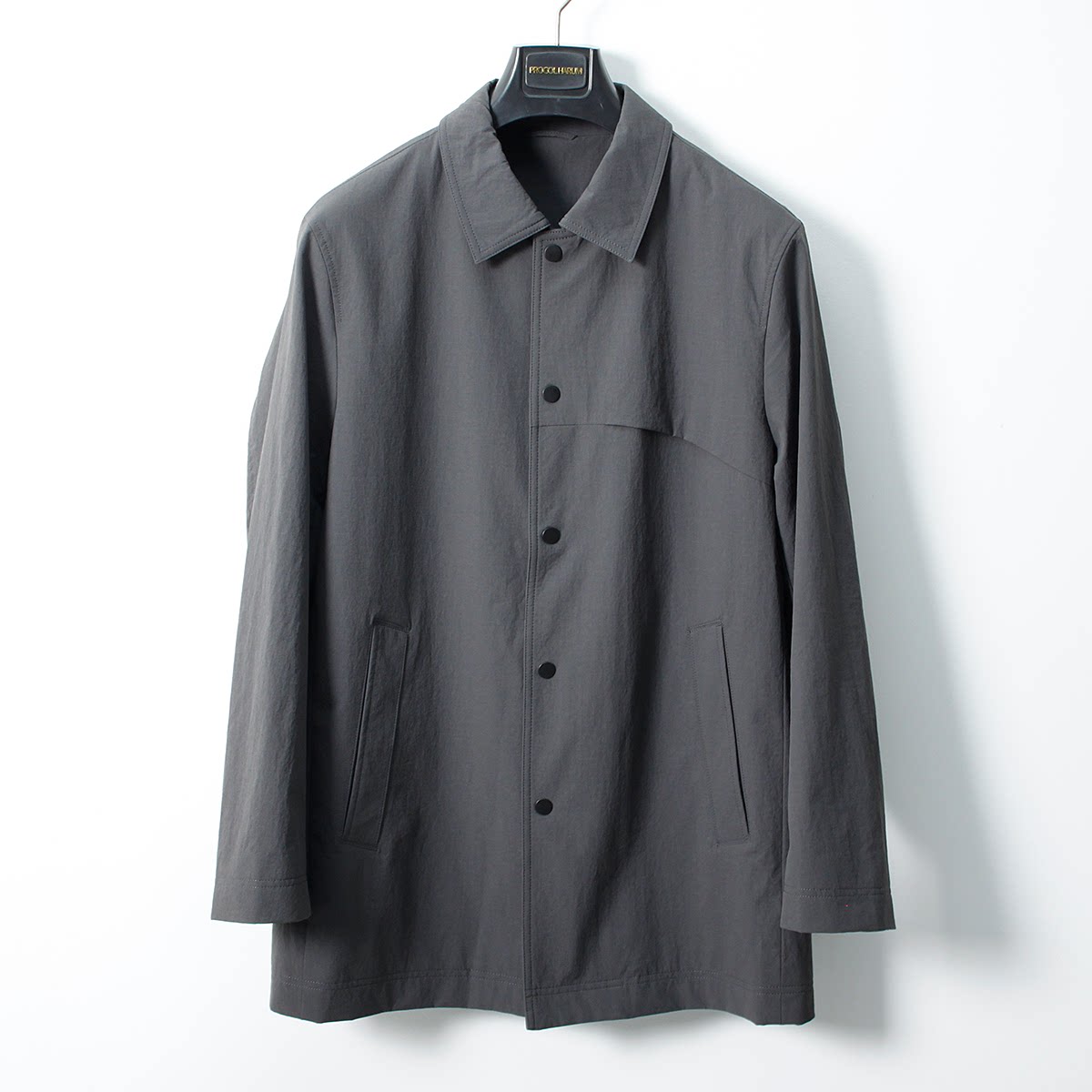 普洛克商场正品慵懒宽松直筒中长款翻领男风衣灰色商务行政外套