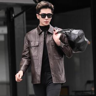 商务外套上衣 风衣新A级山羊皮夹克真皮衣翻领修身 普洛克正品 男装