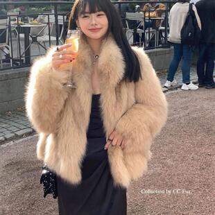 普洛克正品短款新款毛毛年轻短款进口狐狸毛皮草外套女装秋冬季