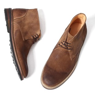 普洛克正品 头层牛皮反绒皮磨砂皮翻绒大底手工固特异短靴子男鞋