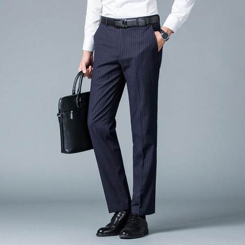普洛克正品 休闲条纹西装裤修身显瘦裤子韩版商务正装免烫长裤