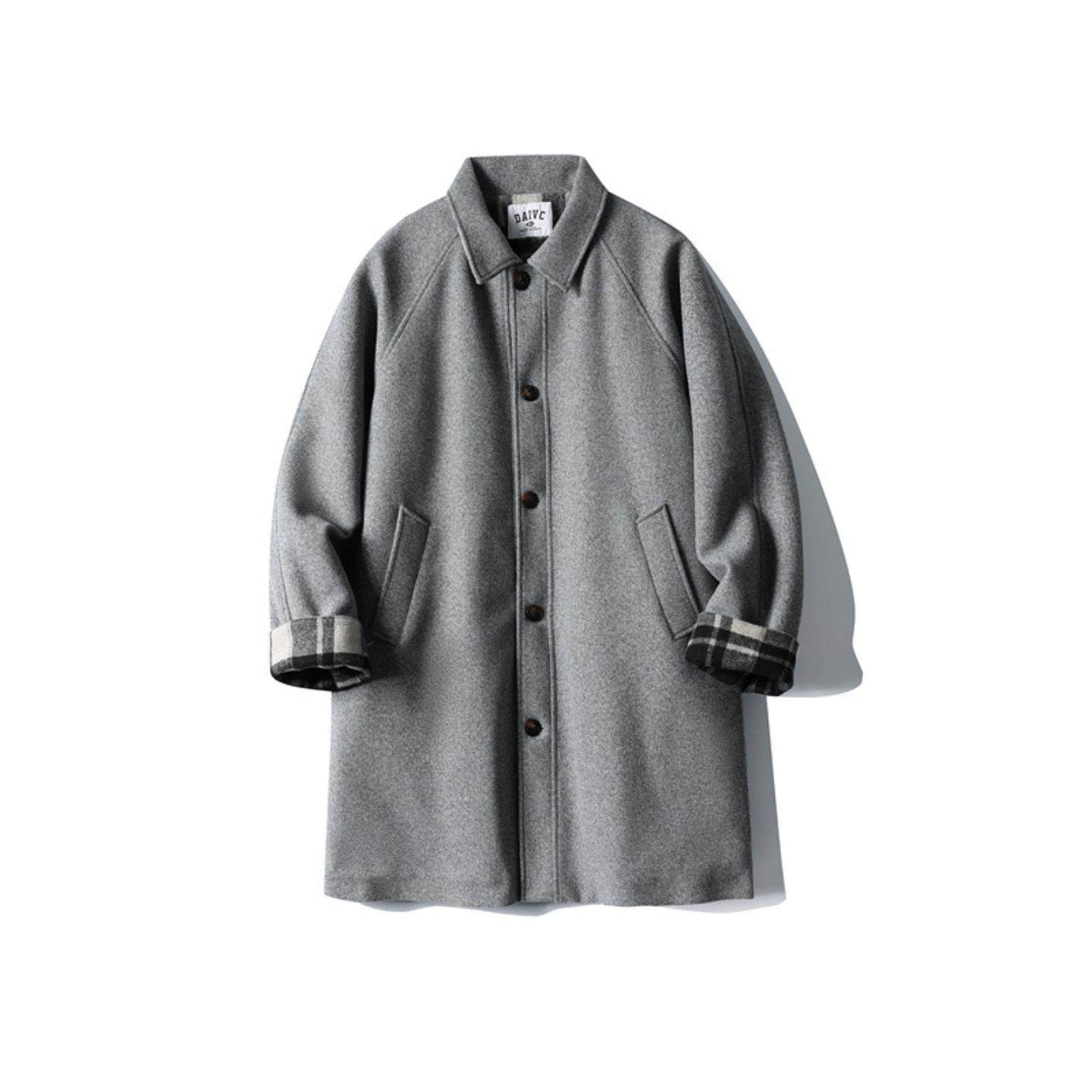 普洛克正品 青年潮牌设计感夹棉毛呢大衣男士休闲保暖中长款棉服