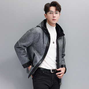 普洛克正品 原生态皮毛一体真皮衣加厚翻领羊皮夹克皮草外套 男装