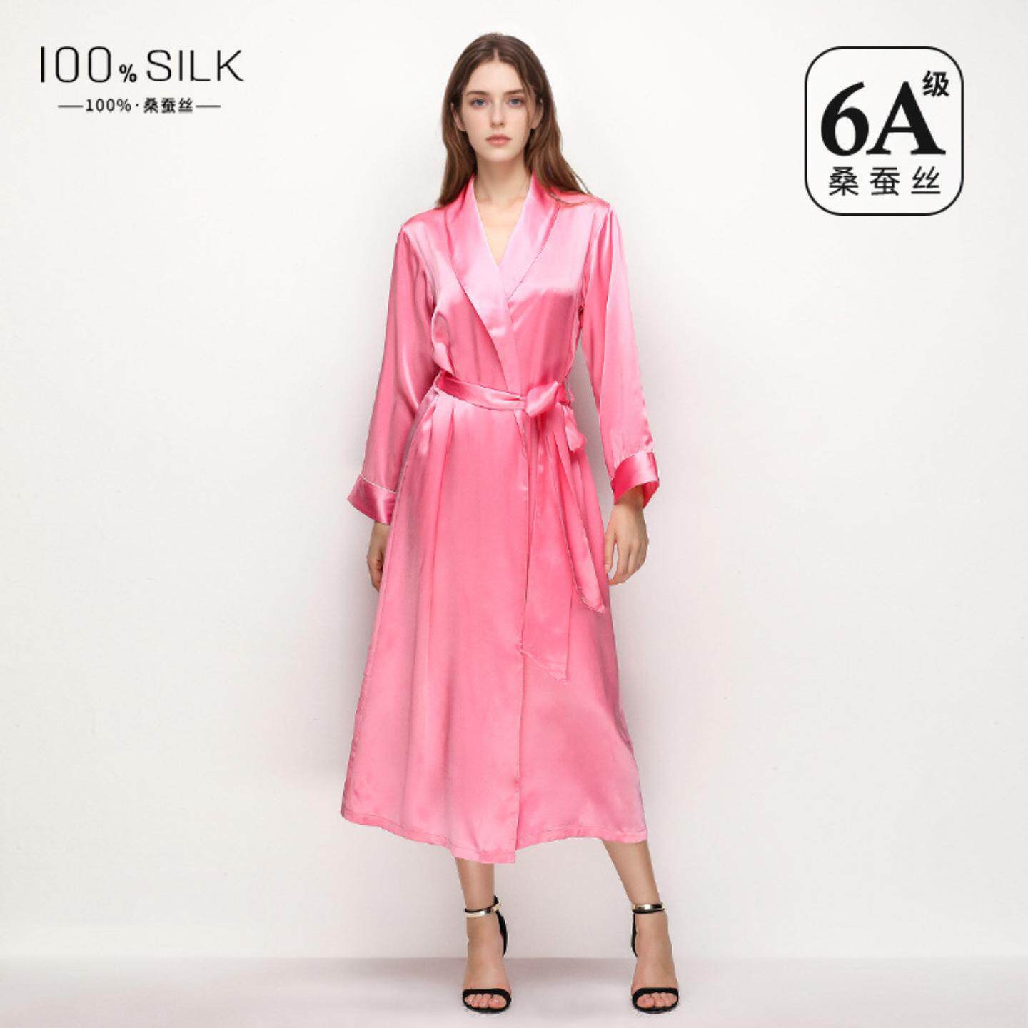 普洛克正品 真丝睡袍女100桑蚕丝丝绸修身束腰可外穿家居服晨袍