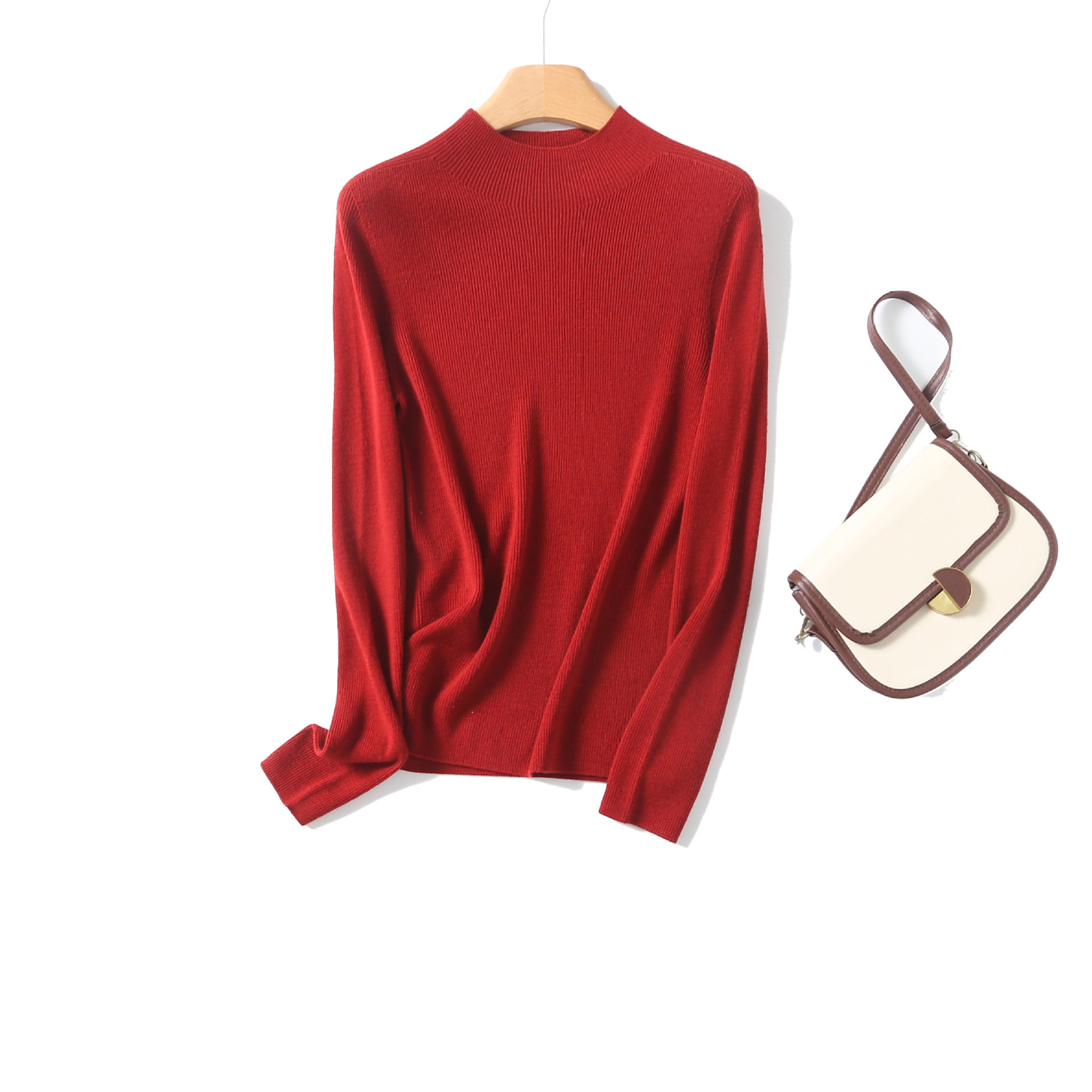 普洛克正品 女装打底衫倪泥同款内搭可机洗羊毛衫女修身打底毛衣