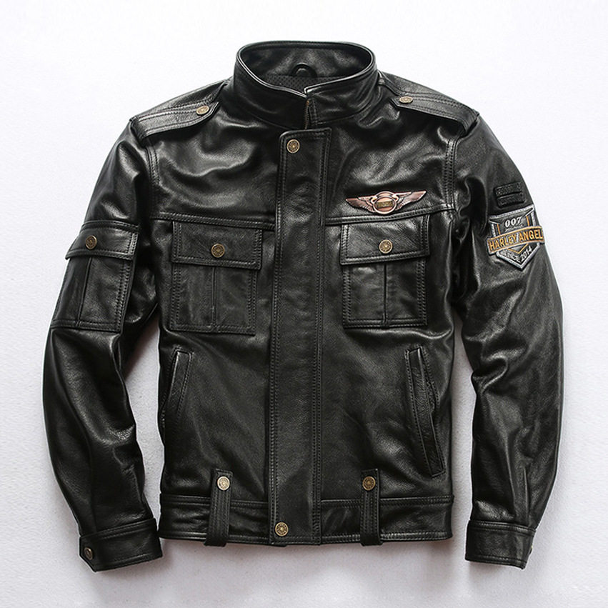 普洛克正品男装 真皮衣磨砂牛皮机车皮夹克立领骷髅翅膀钢印外套