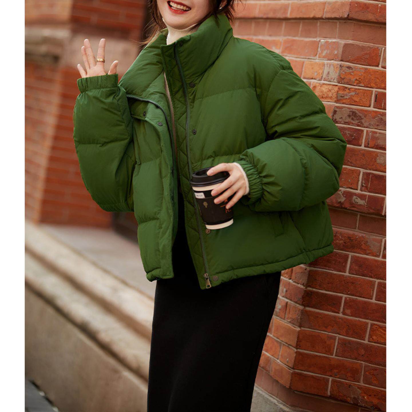 普洛克正品 白鹅绒面包服立领羽绒服女款高端女装短款冬鹅绒服