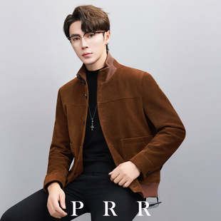 普洛克正品 真皮皮衣男反绒绵羊皮短款磨砂感翻毛皮夹克复古外套