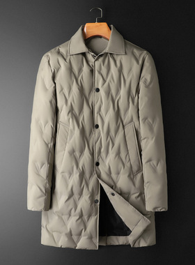 普洛克正品 男羽绒服中长款轻薄白鸭绒羽绒外套青少年保暖羽绒衣