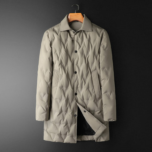 普洛克正品 男羽绒服中长款轻薄白鸭绒羽绒外套青少年保暖羽绒衣