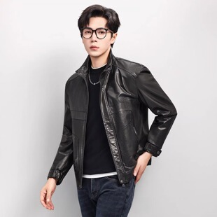 新外套 真皮衣头层牛皮立领短休闲机车皮夹克修身 普洛克正品 男装
