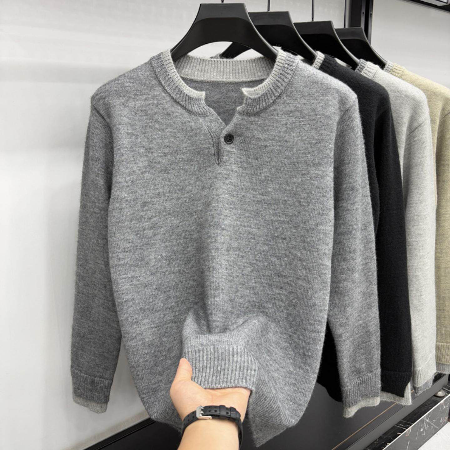 普洛克正品 毛衣冬慵懒风宽松休闲针织衫百搭双叠领一粒扣打底衫