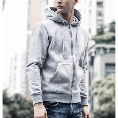 普洛克正品 棉连帽卫衣男青年秋冬加绒加厚夹克修身灰色外套