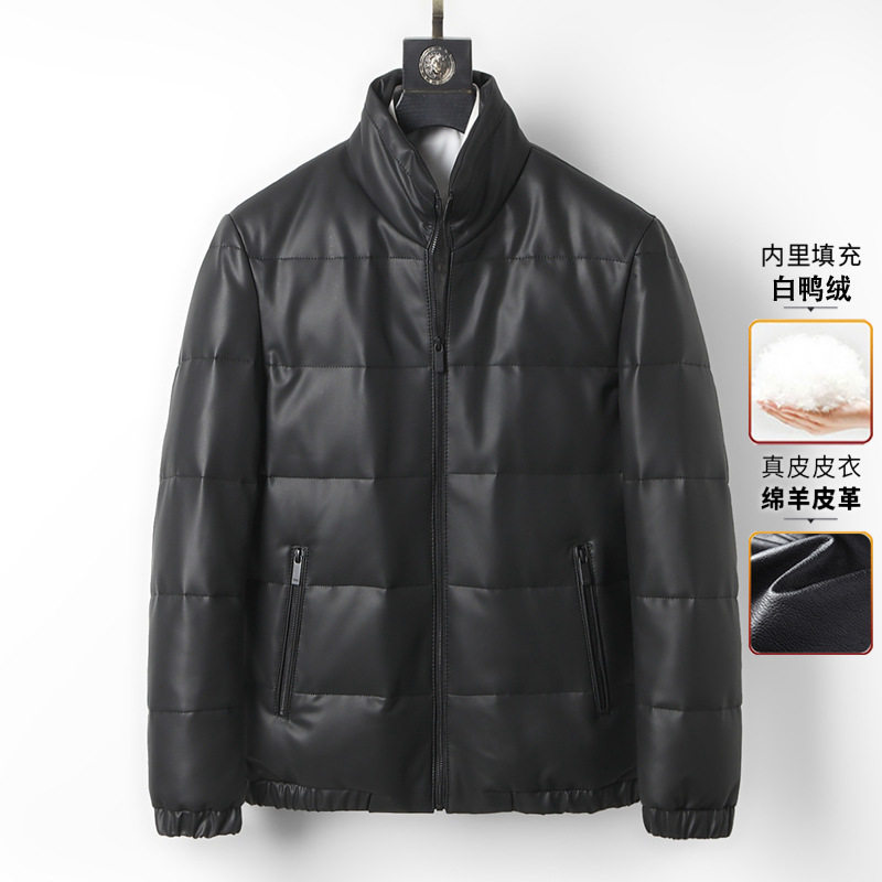 普洛克正品 秋冬A级绵羊皮真皮皮衣羽绒服男皮夹克立领外套