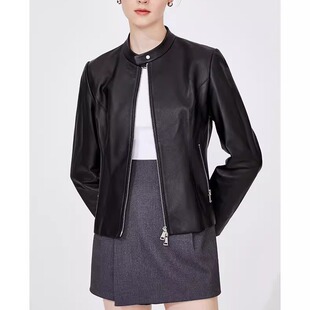 普洛克正品 赫本山羊皮真皮皮衣外套女短款洋气小个子机车皮夹克