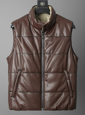 普洛克正品 男潮流加厚保暖袖棉衣坎肩立领背心棉服仿羊皮冬外套