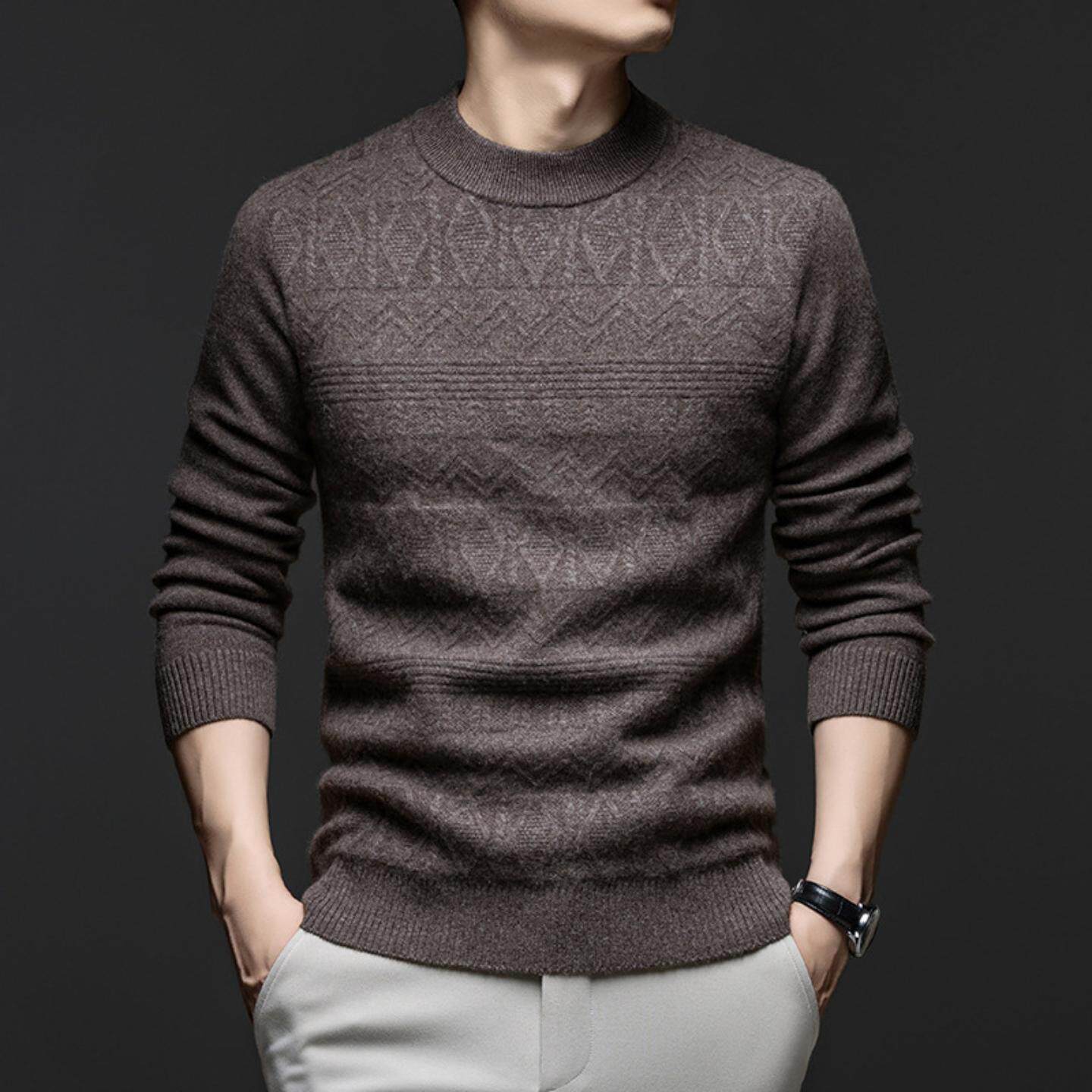 普洛克正品 拉链领针织衫含绵羊毛元宝针抗起球毛衣时尚男羊毛衫