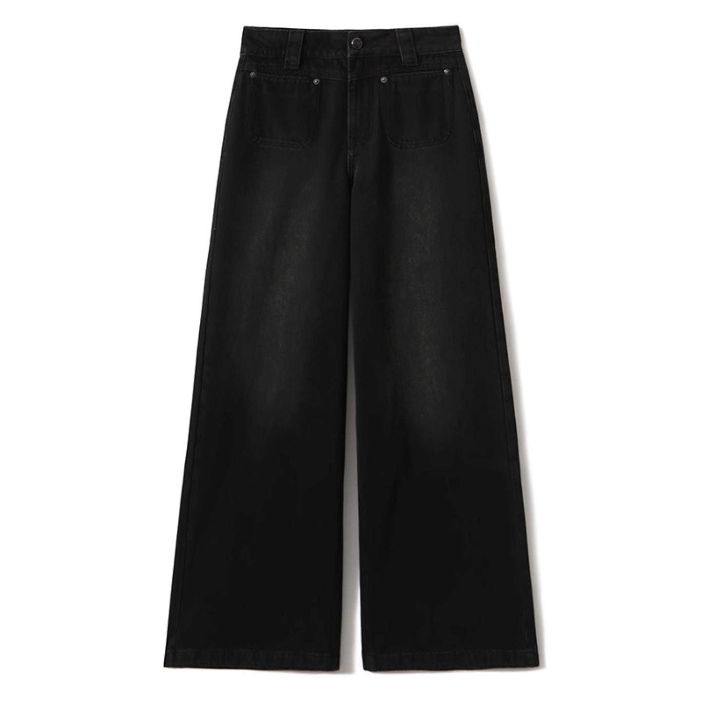 普洛克正品 春夏秋棉麻莱赛尔牛仔直筒阔腿裤松紧腰长休闲女裤子