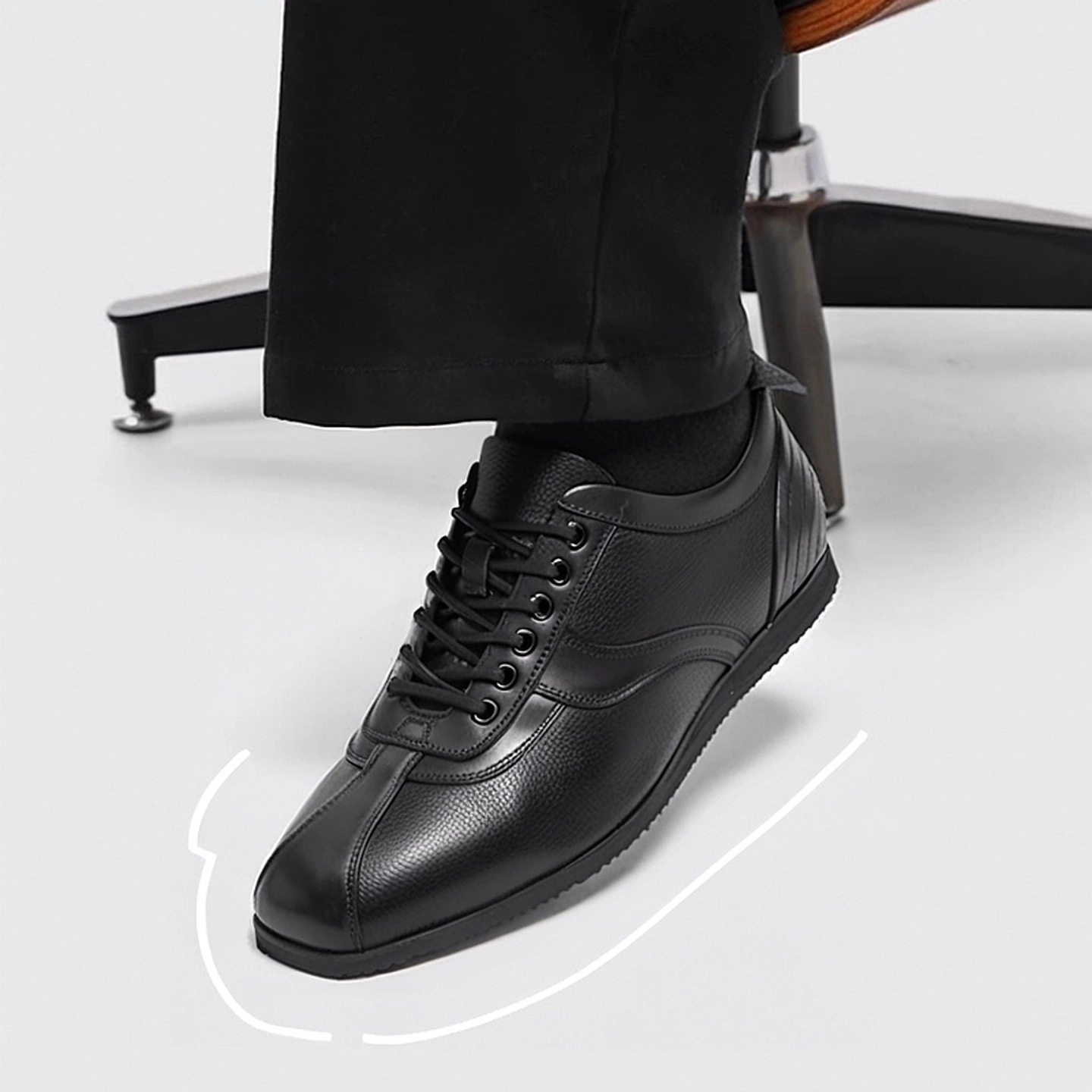 普洛克正品男鞋 真皮头层牛皮黑色德训练鞋休闲鞋极简春秋手工鞋