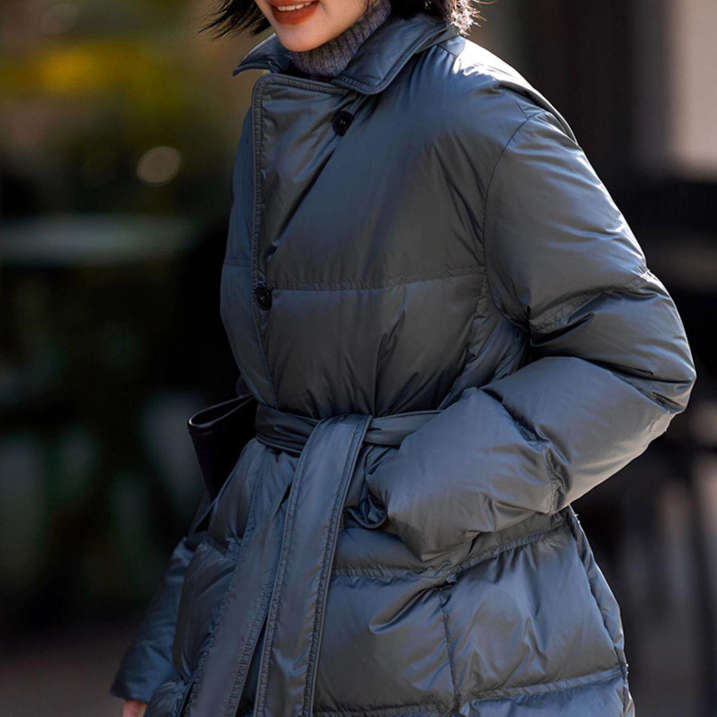 普洛克正品 95白鹅绒收腰翻领羽绒服黑色秋冬季女装新款短款外套