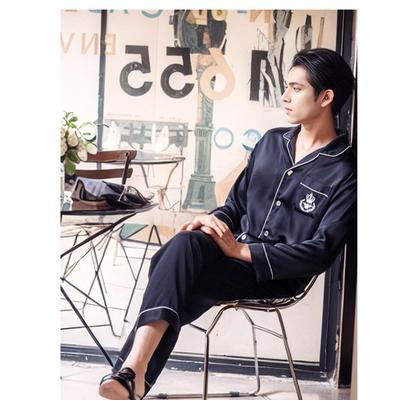 普洛克正品 款真丝睡衣100%桑蚕丝长袖长裤两件套秋冬男女家居服