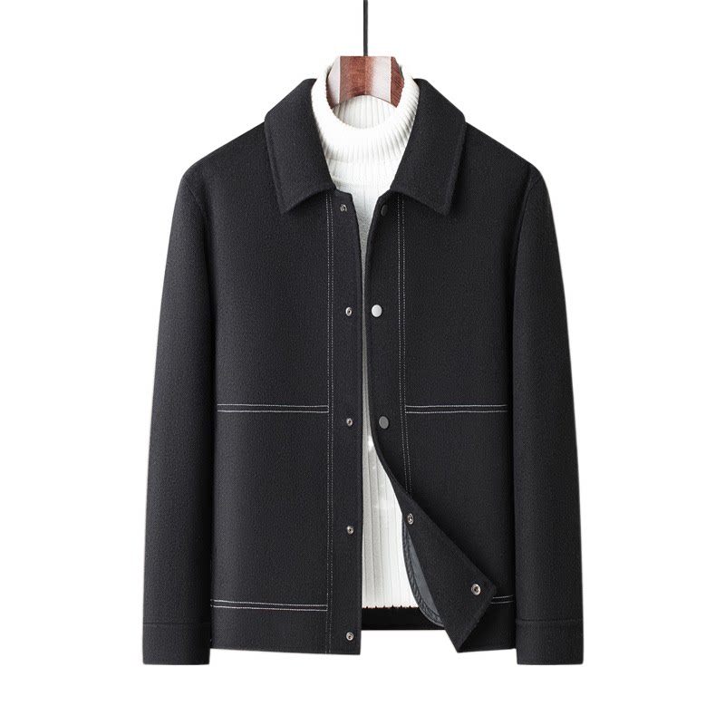 普洛克正品 时尚双面呢翻领毛呢夹克双面呢短款大衣羊毛外套