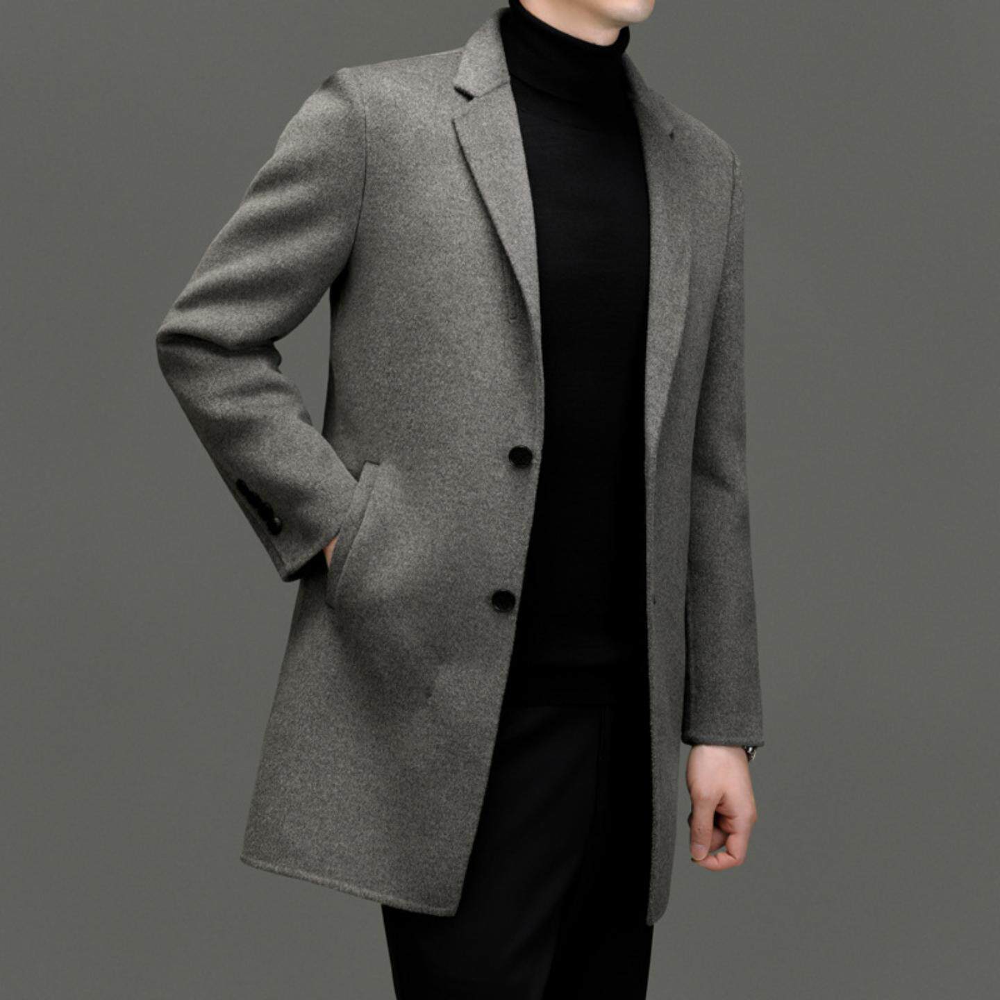 普洛克正品 男西装加厚外套羽绒内胆双面呢中长款西服毛呢子大衣