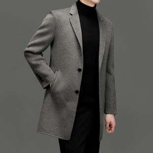 普洛克正品 男西装加厚外套羽绒内胆双面呢中长款西服毛呢子大衣