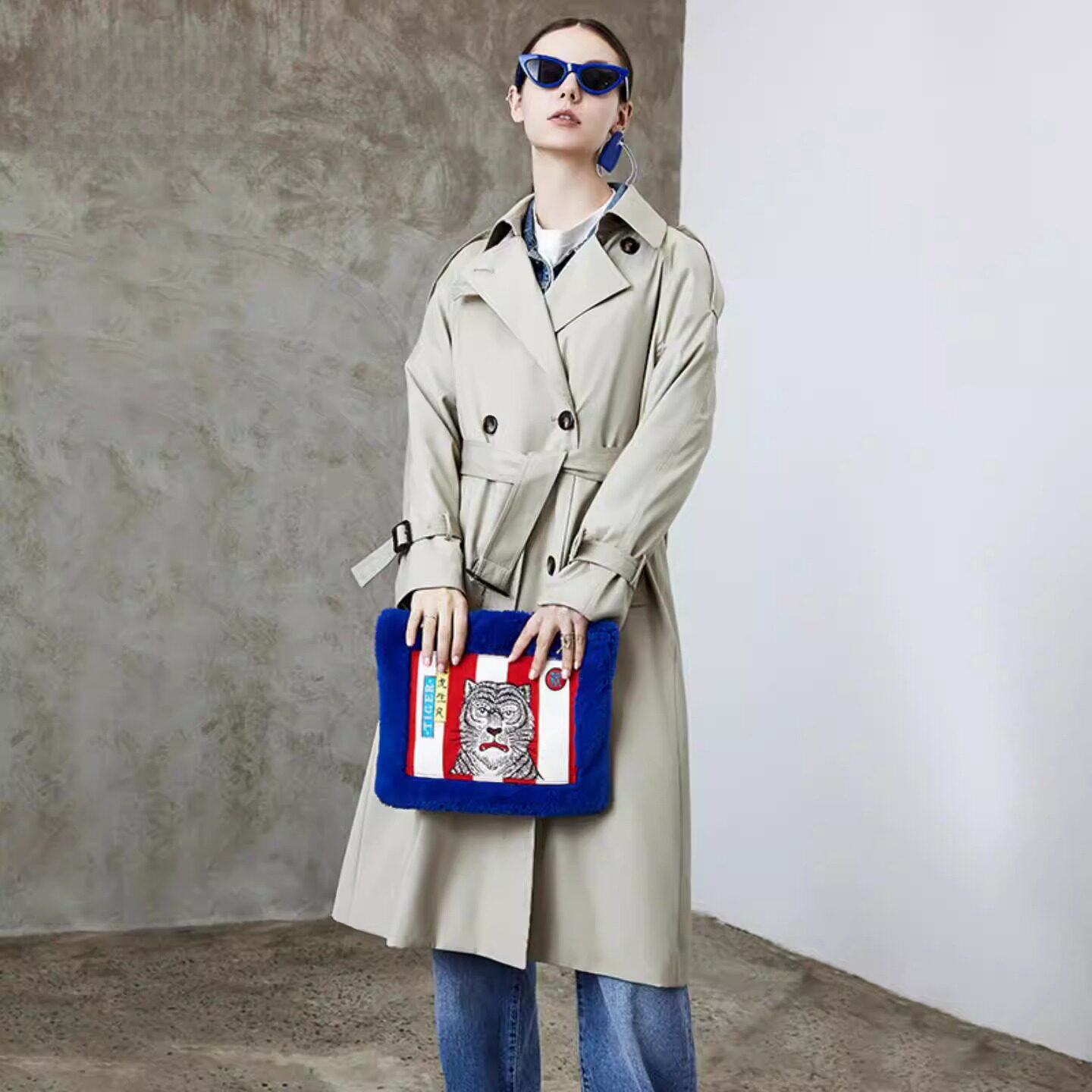 普洛克正品 大衣中长款春秋冬新款英伦宽松气质女神范双排扣风衣