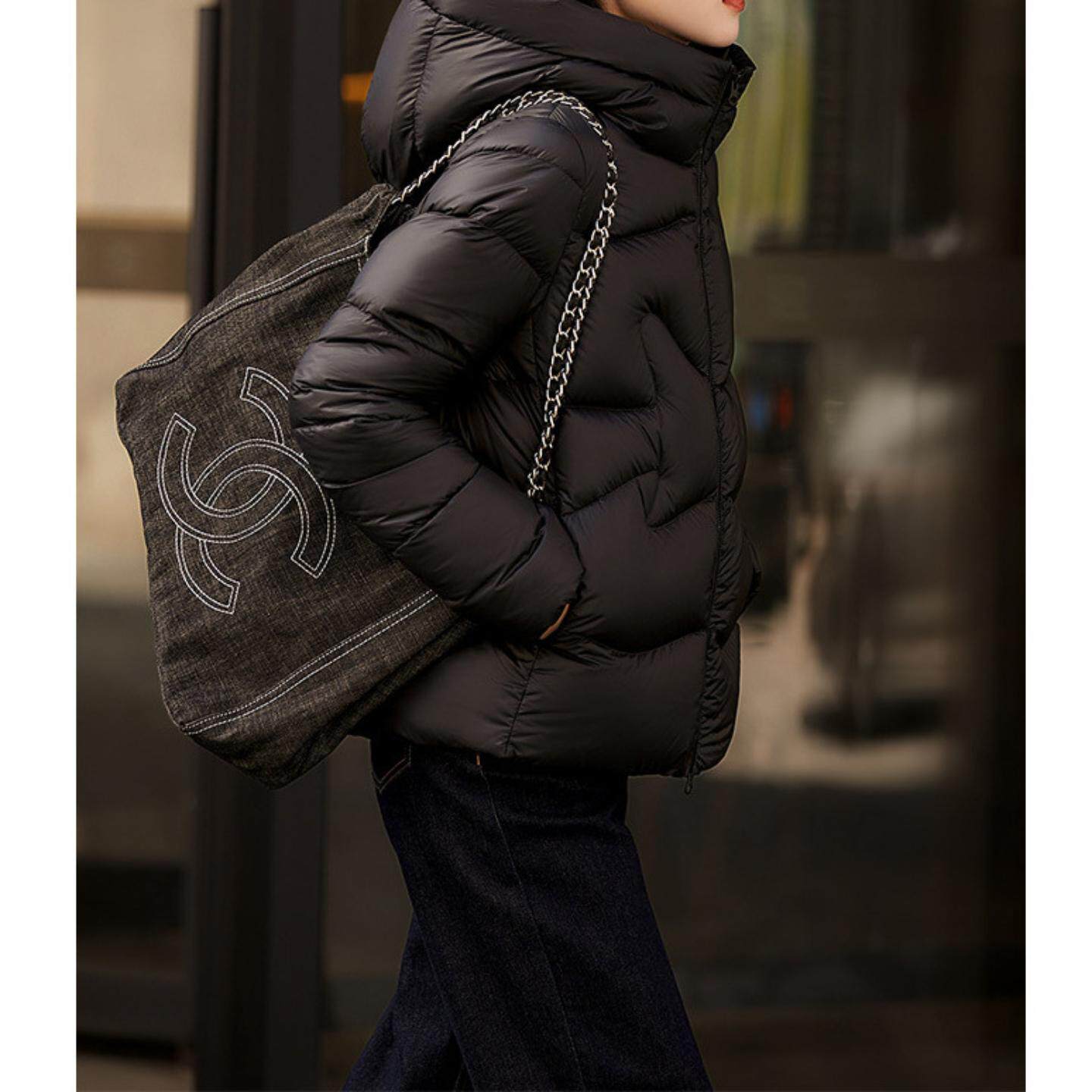 普洛克正品 连帽羽绒服女高端女装短款加厚黑色秋冬季鹅绒服外套