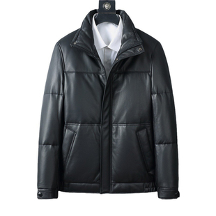 普洛克正品90白鹅绒A级绵羊皮衣真皮羽绒服立领男冬装皮羽户外套