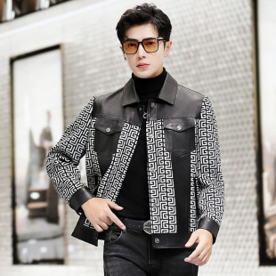 普洛克正品 羊毛呢外套短翻领真皮衣中青年皮夹克呢子大衣潮 男装