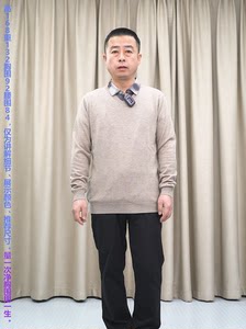 驼色秋冬V领男士羊毛衫 100%羊毛普洛克正品经典 16针长袖针织衫