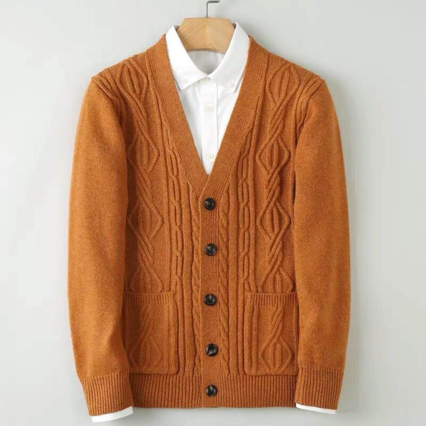 普洛克正品男装 秋毛衣开衫针织外套修身线衣青果领麻花休闲上衣