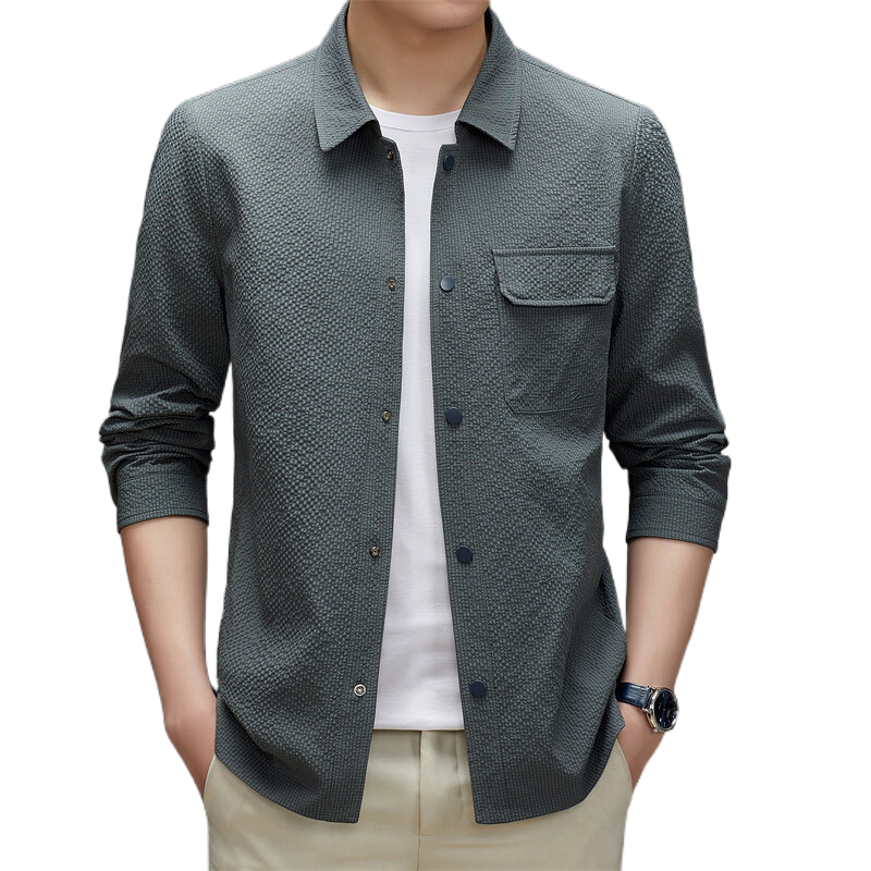 普洛克正品 衬衫外套男装中青年休闲薄款翻领泡泡纱衬衫式夹克衫