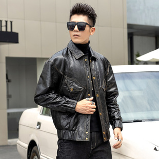 普洛克正品 真皮衣头层牛皮皮夹克立领青年帅气机车服外套潮 男装