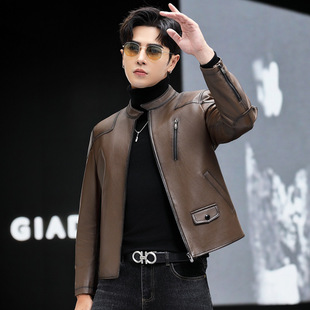 短款 真皮衣绵羊皮夹克商务休闲新款 翻领帅气外套 男装 普洛克正品