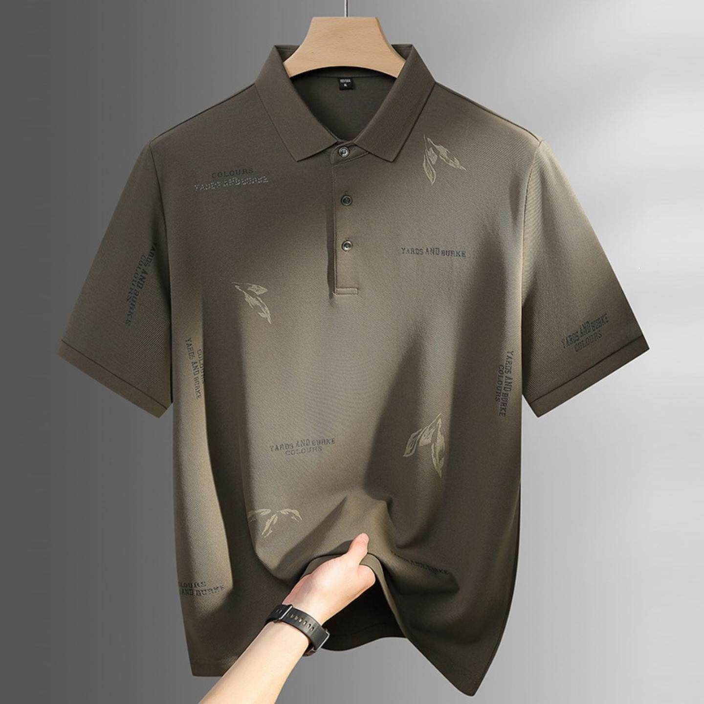 普洛克正品男装 t恤夏丝光棉微弹翻领短袖休闲宽松印花半袖潮亲子