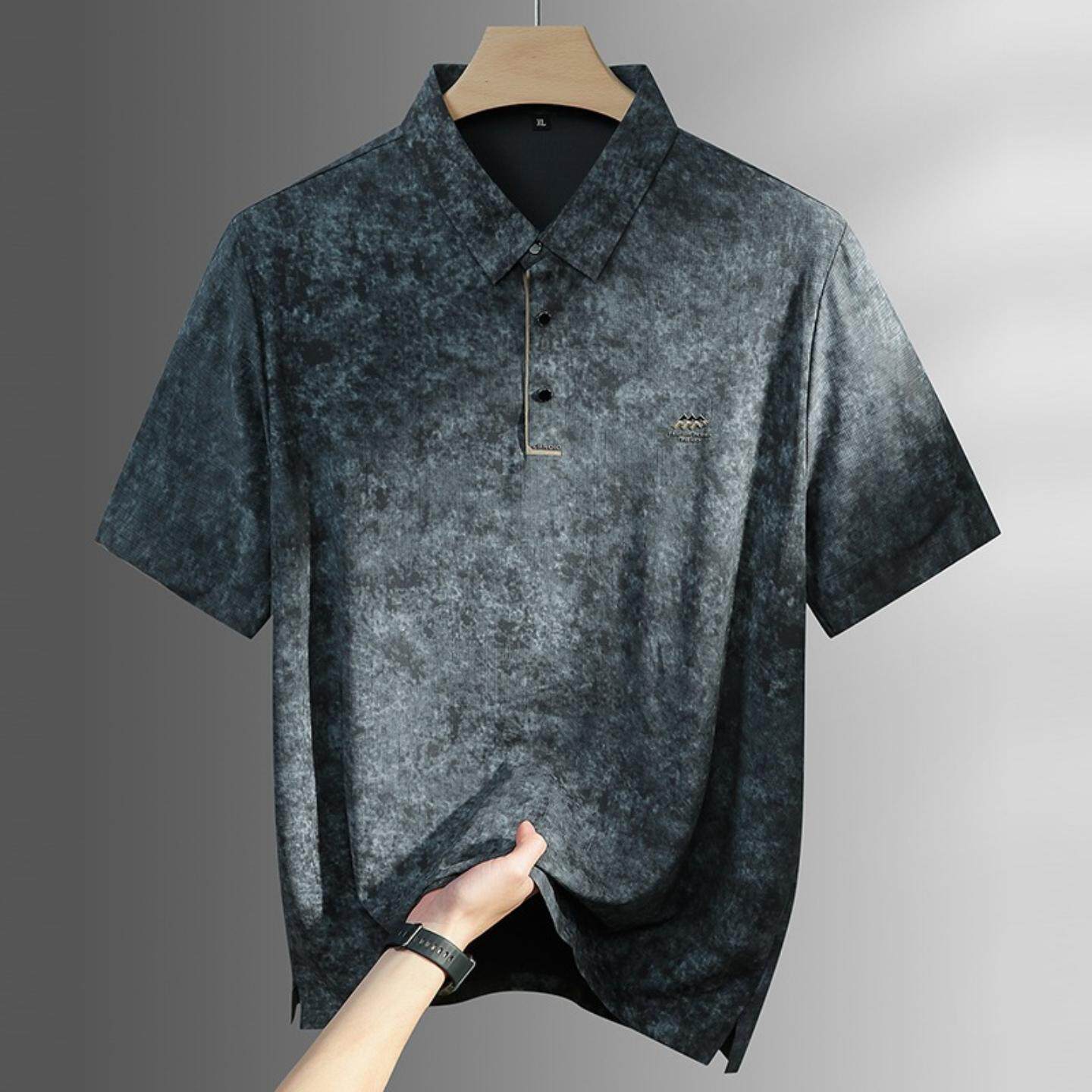 普洛克正品男装 t恤春夏冰丝棉宽松翻领短袖奢商务免烫扎染衫亲子