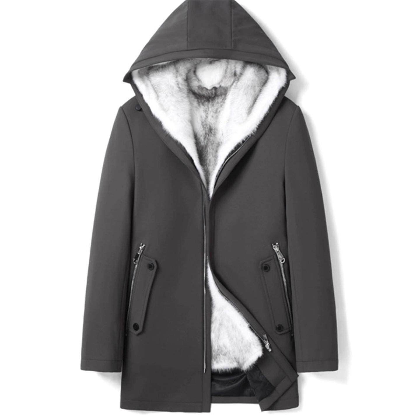 普洛克正品 貂毛内胆皮毛一体整貂皮草连帽尼克服中长款貂皮大衣