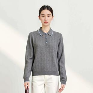 普洛克正品 羊毛衫女白领内搭麻花工艺POLO领100绵羊毛女士针织衫