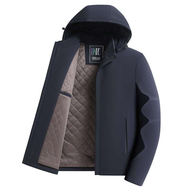 普洛克正品 男棉服羊毛桑蚕丝填充加绒加厚可脱内胆商务父亲外套