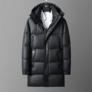 普洛克正品 真皮皮羽绒服男士绵羊皮夹克连帽中长款保暖外套加厚