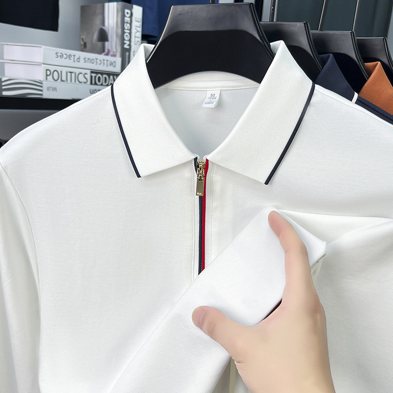 普洛克正品 莫代尔棉拉链翻领男长袖T恤打底针织衫polo套头体恤