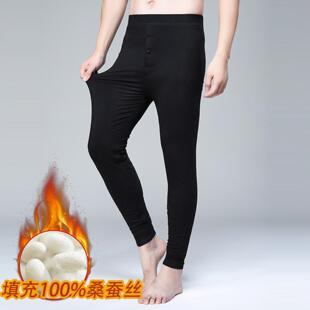 中高腰真丝棉裤 普洛克正品 紧身内穿打底裤 桑蚕丝填充保暖裤 男裤